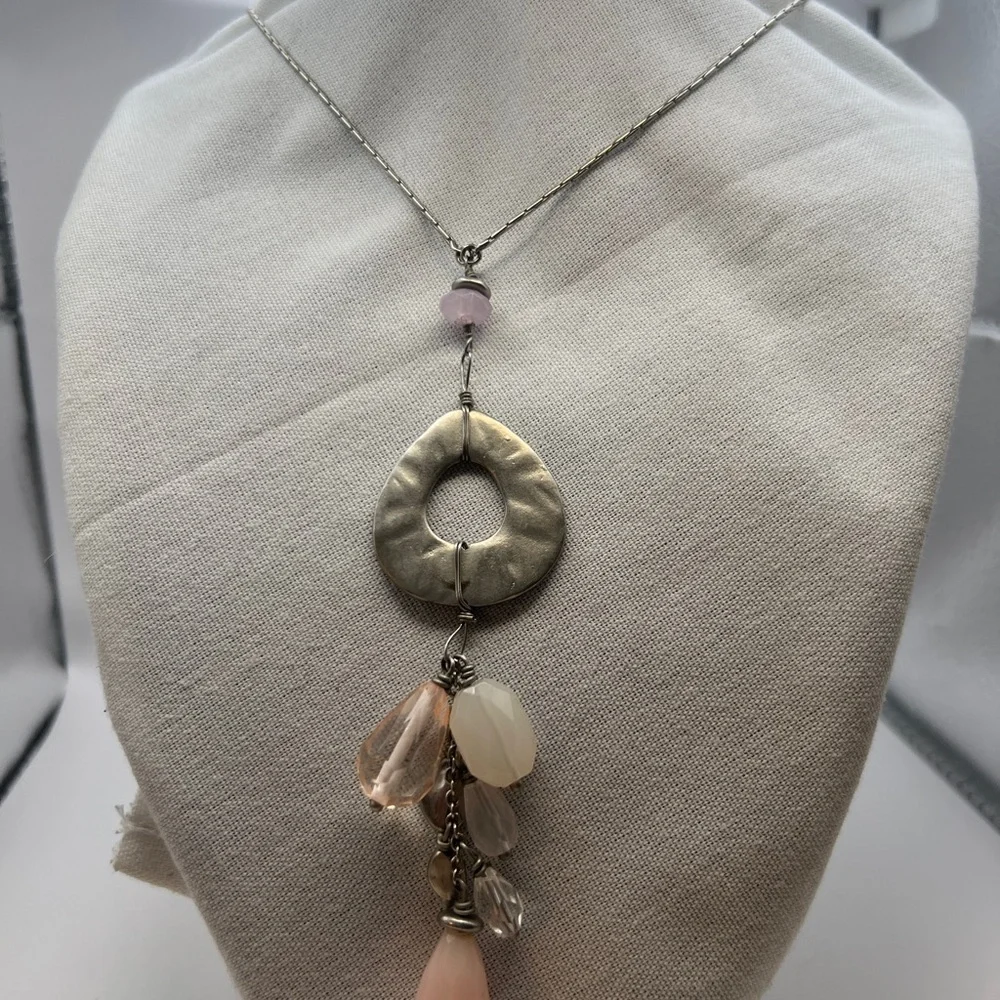 Lia Sophia Silver chain with soft pink and white toned gems